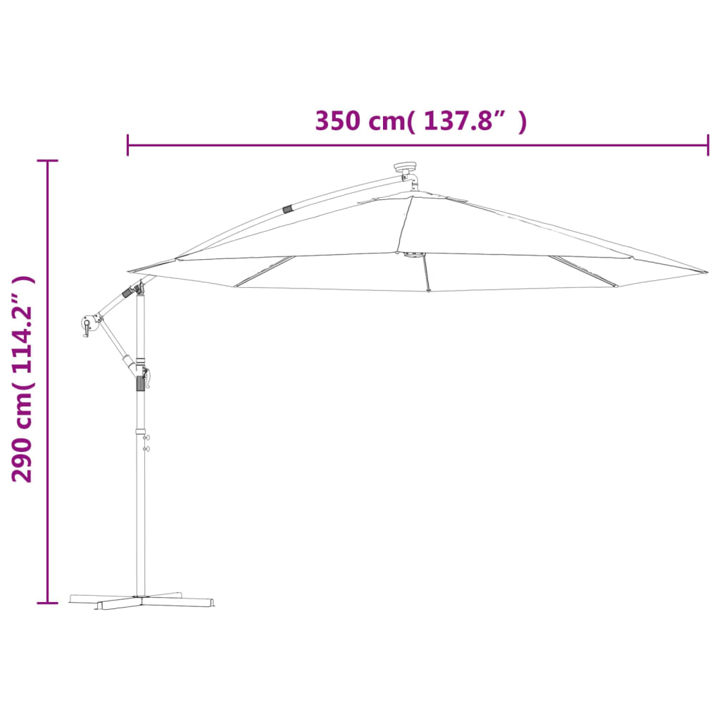 vidaXL Frihängande trädgårdsparasoll LEDs metallstång 350 cm sand