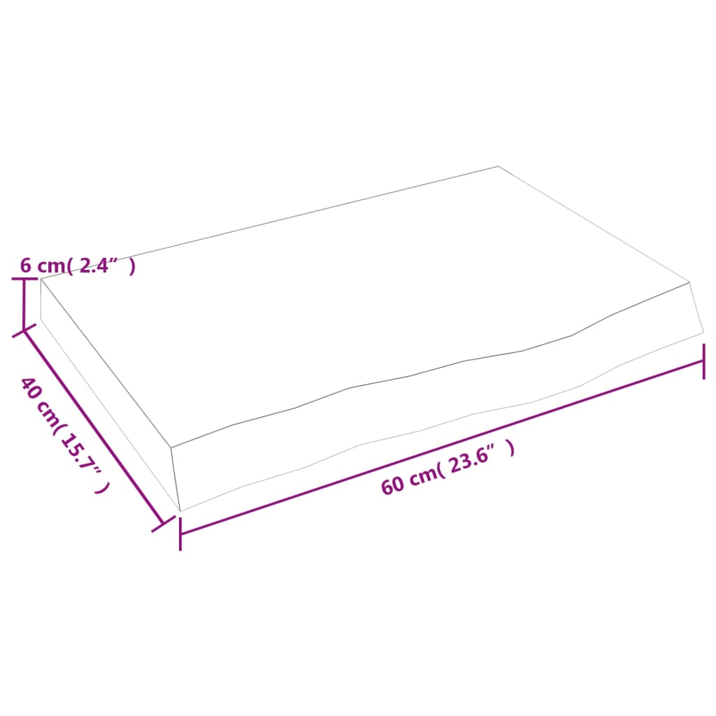 vidaXL Bänkskiva badrum mörkbrun 60x40x(2-6) cm behandlat massivt trä