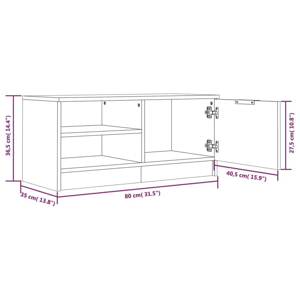 vidaXL Tv-bänk brun ek 80x35x36,5 cm konstruerat trä