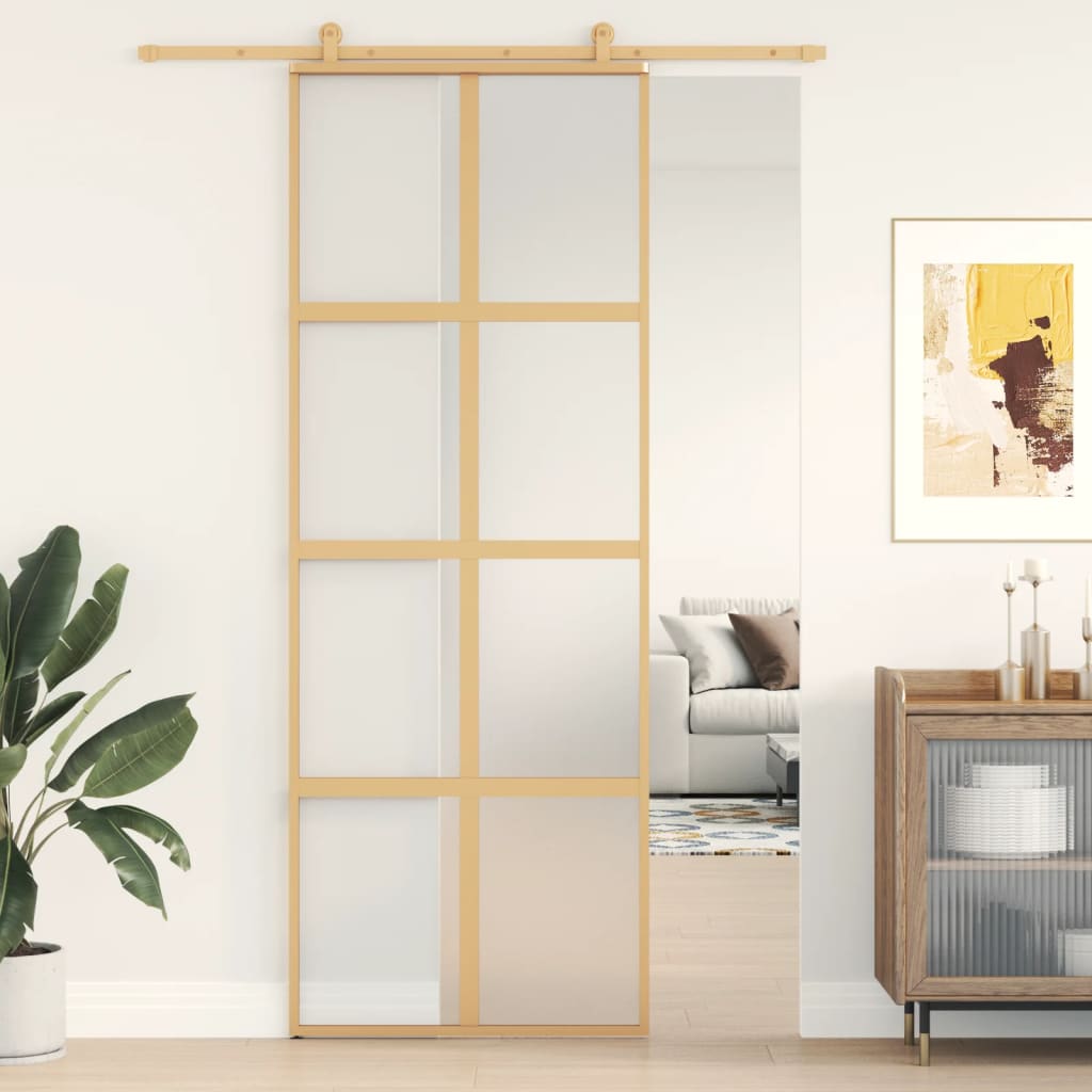 vidaXL Skjutdörr guld 76x205 cm frostat ESG-glas och aluminium