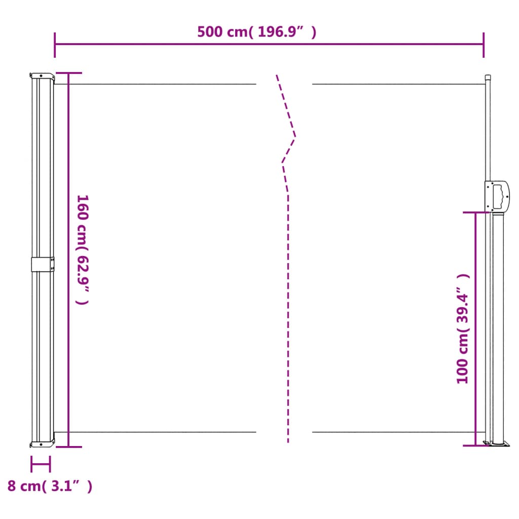 vidaXL Indragbar sidomarkis terrakotta 160x500 cm