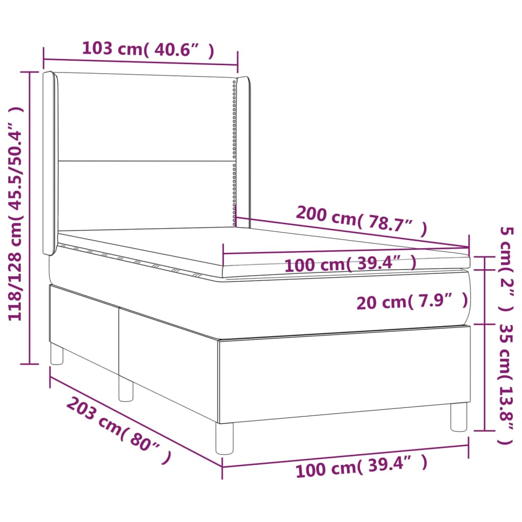 vidaXL Ramsäng med madrass & LED ljusgrå 100x200 cm tyg