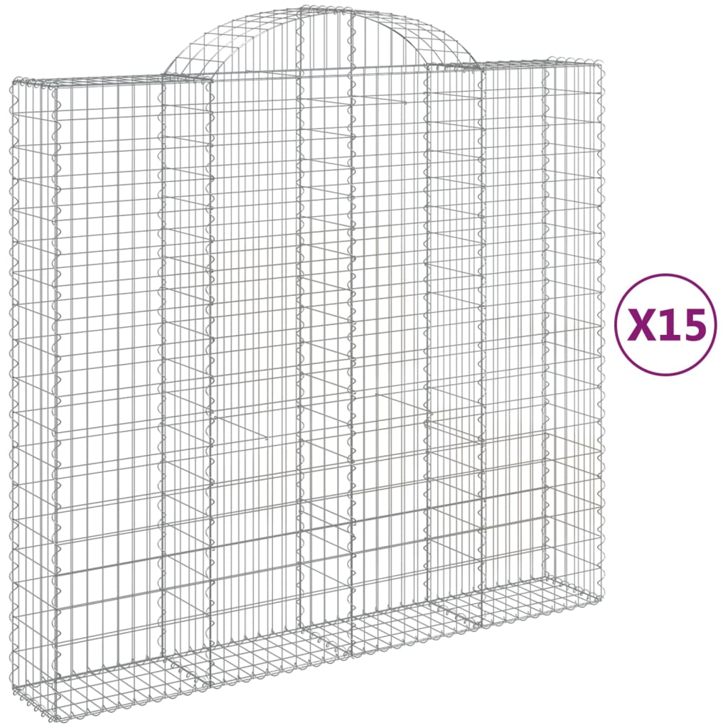 vidaXL Gabioner bågformade 15 st 200x50x180/200 cm galvaniserat järn