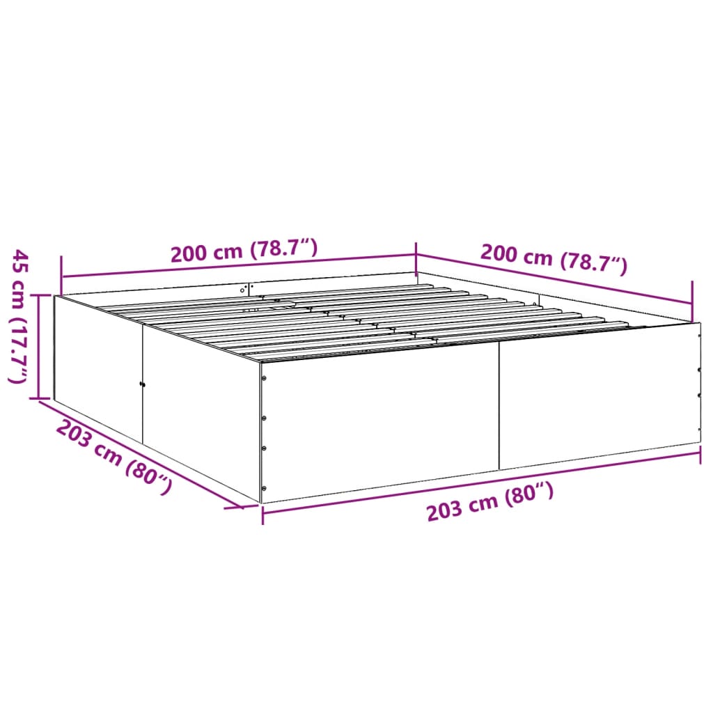 vidaXL Sängram svart 200x200 cm konstruerat trä