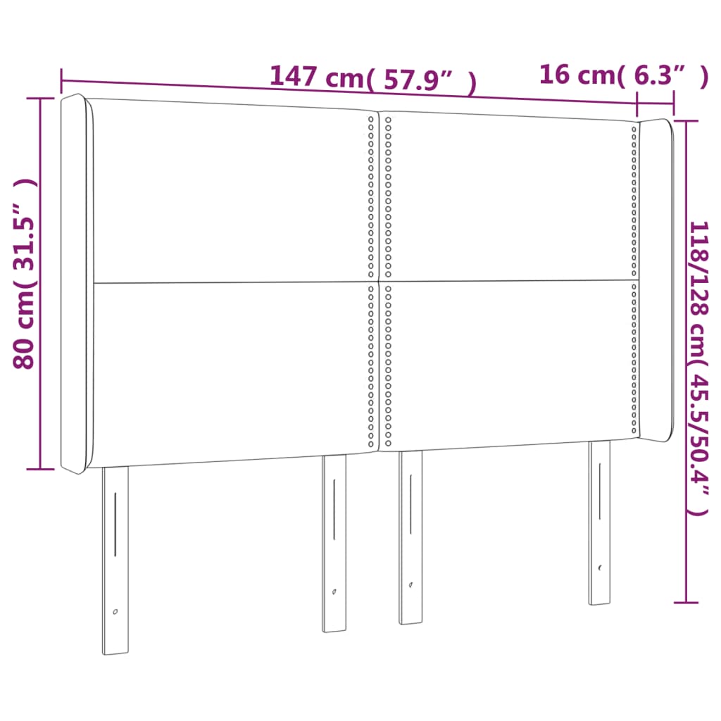 vidaXL Sänggavel LED ljusgrå 147x16x118/128 cm tyg