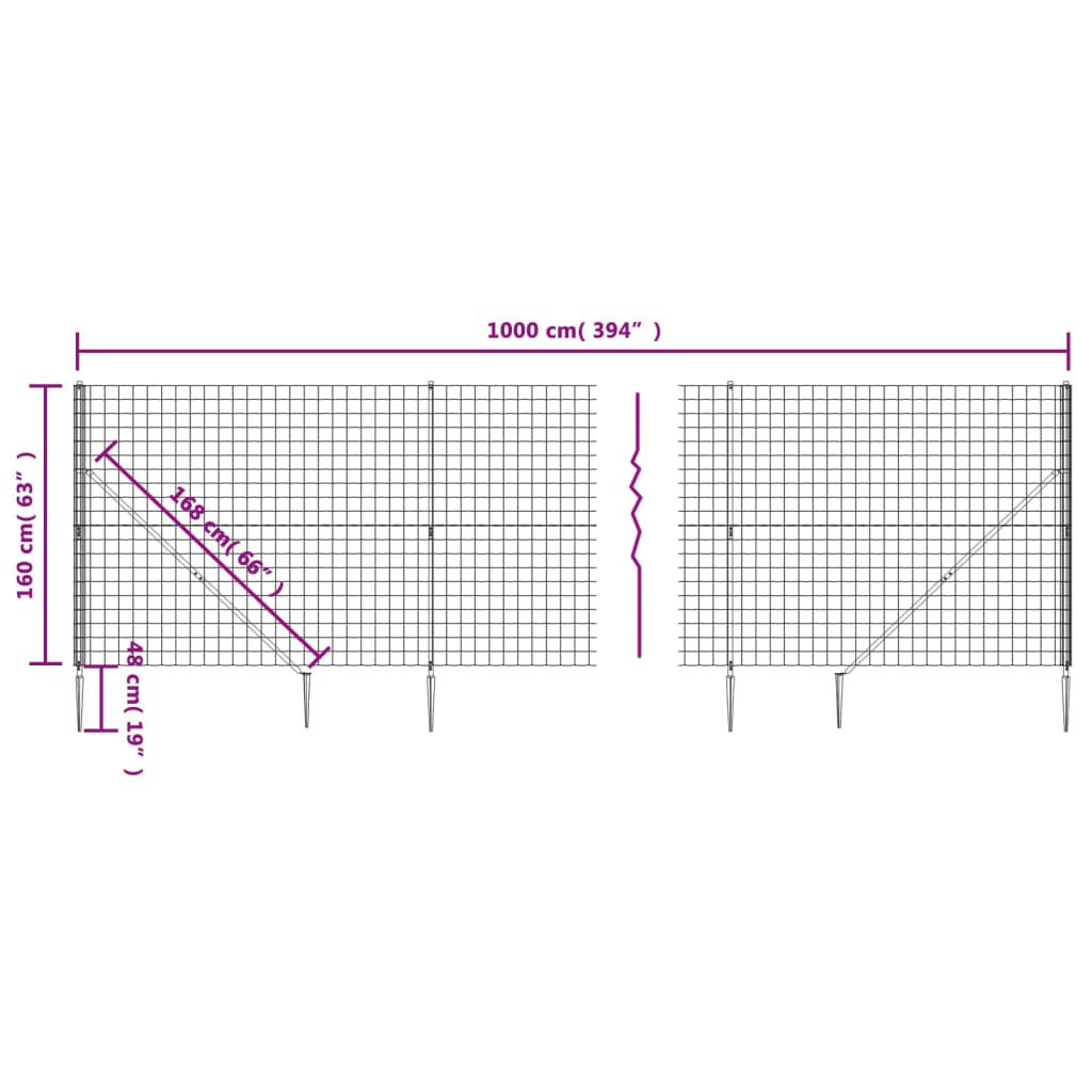 vidaXL Stängsel med markspett antracit 1,6x10 m