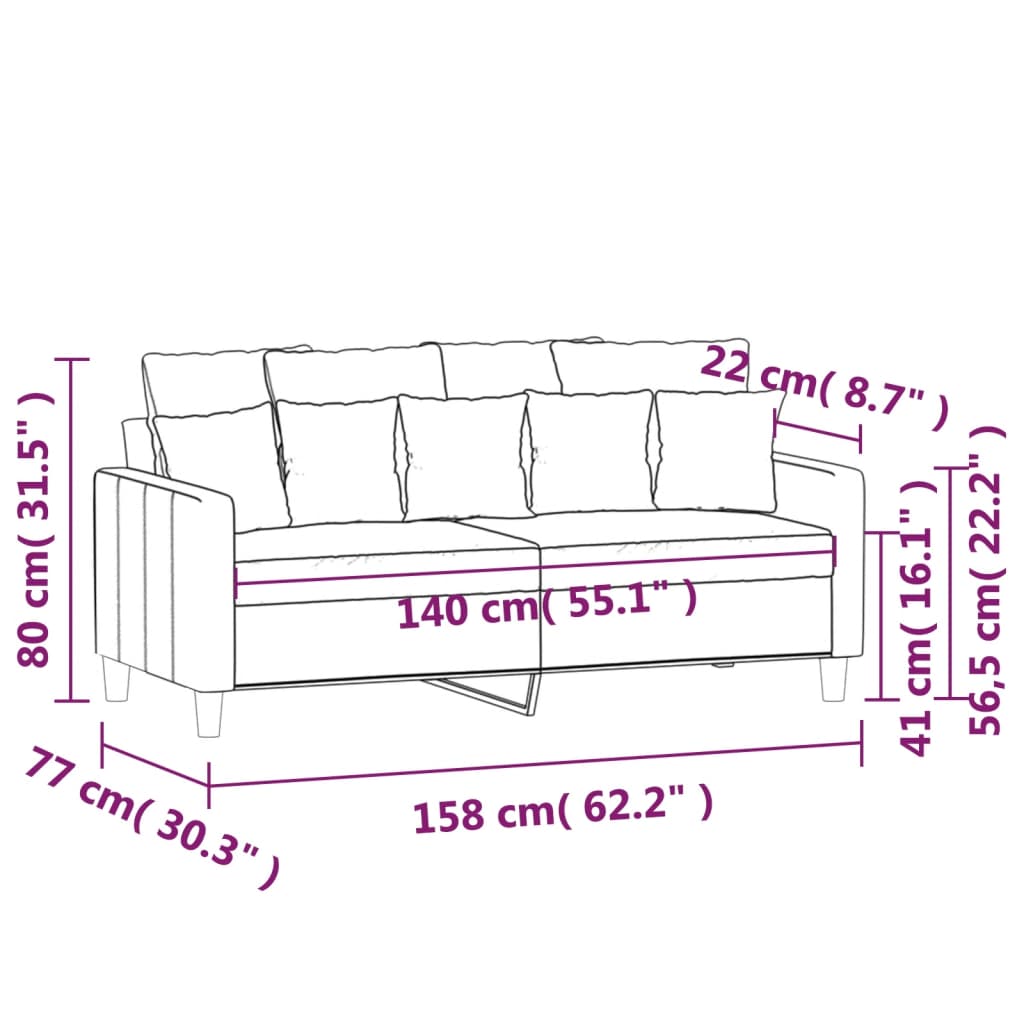 vidaXL Soffa 2-sits brun 140 cm sammet