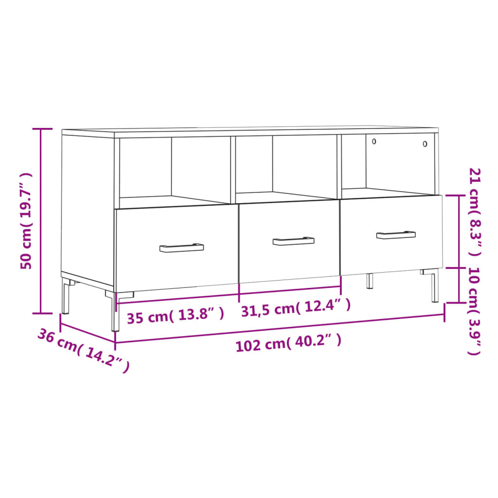 vidaXL Tv-bänk vit 102x36x50 cm konstruerat trä