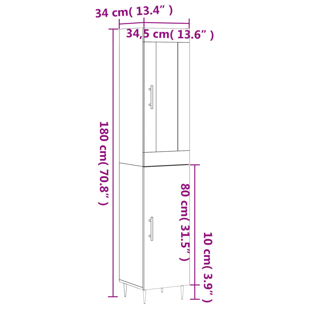 vidaXL Högskåp vit 34,5x34x180 cm konstruerat trä