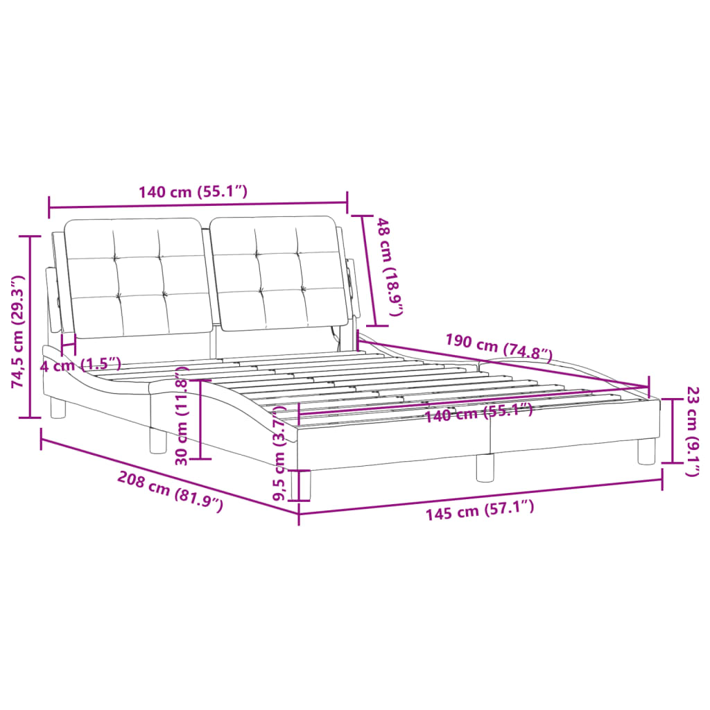 vidaXL Sängram med LED-belysning svart 140x190 cm konstläder