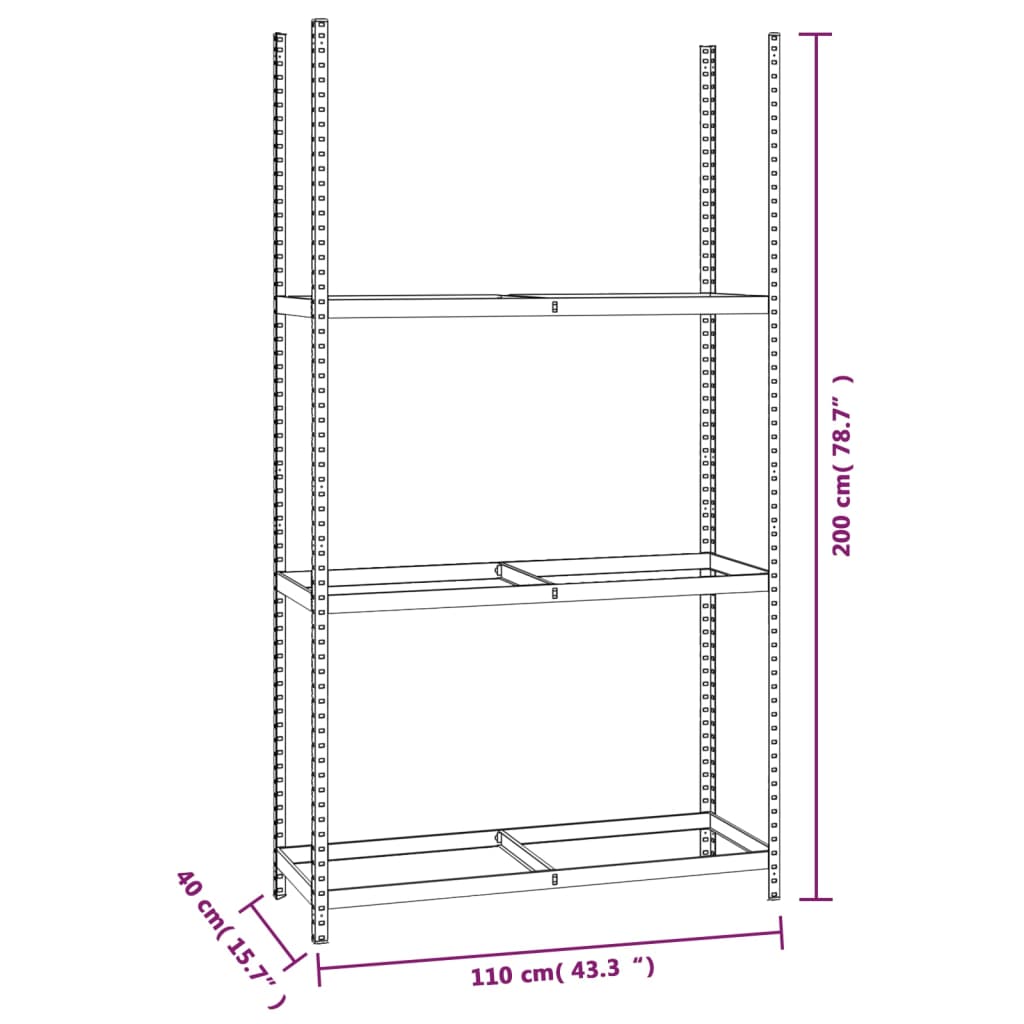 vidaXL Däckställ 3 hyllplan silver 110x40x200 cm stål