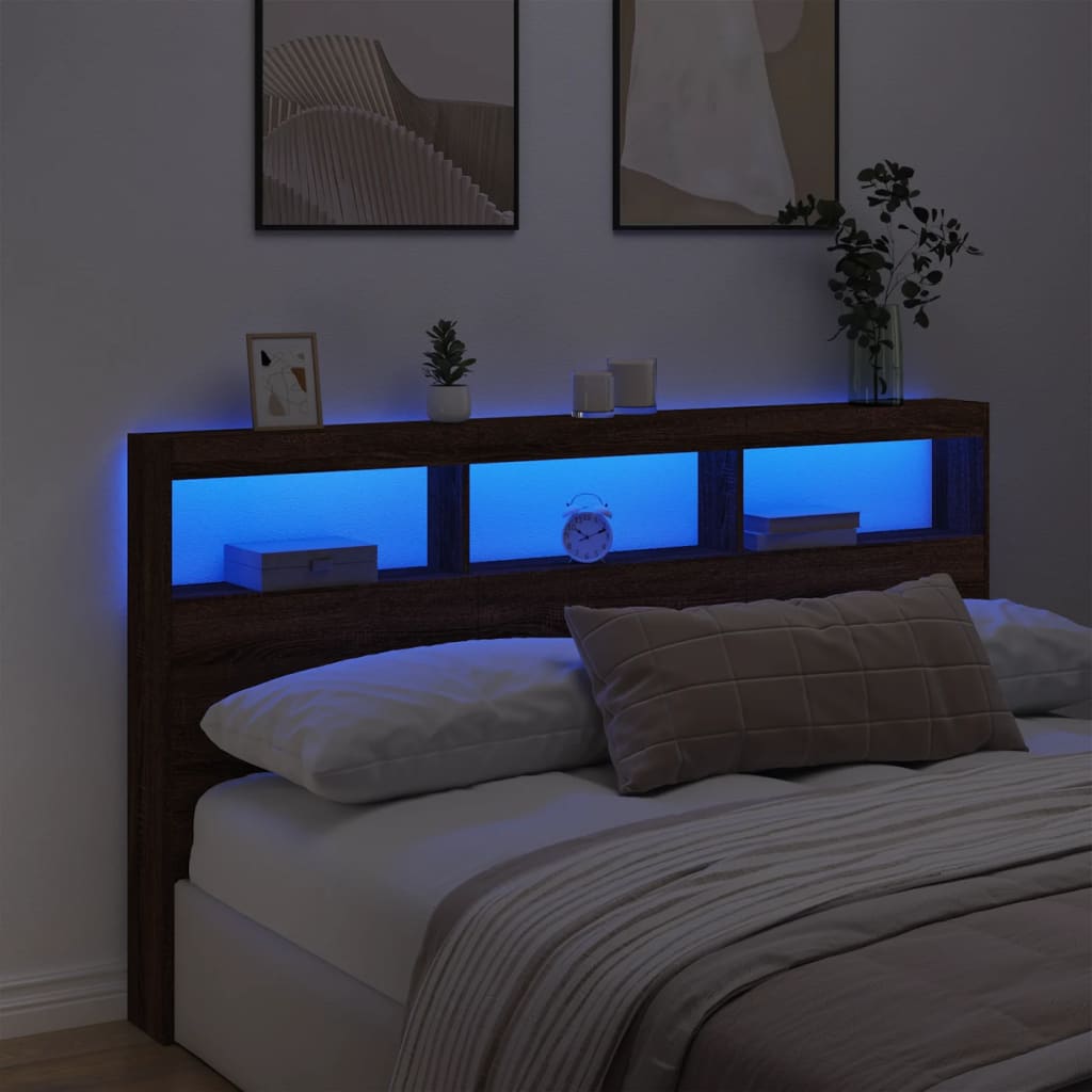 vidaXL Sänggavel med LED brun ek 180x17x102 cm