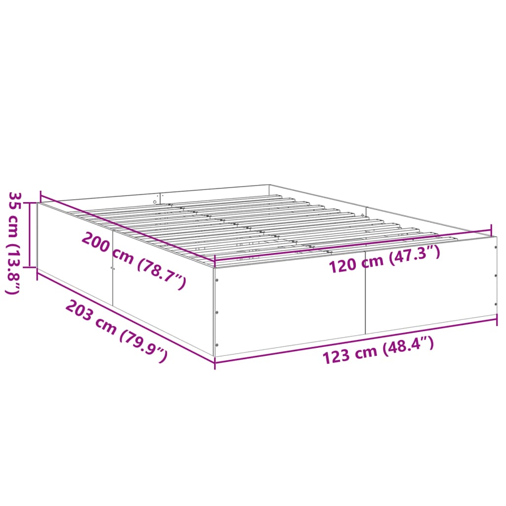 vidaXL Sängram rökfärgad ek 120x200 cm konstruerat trä