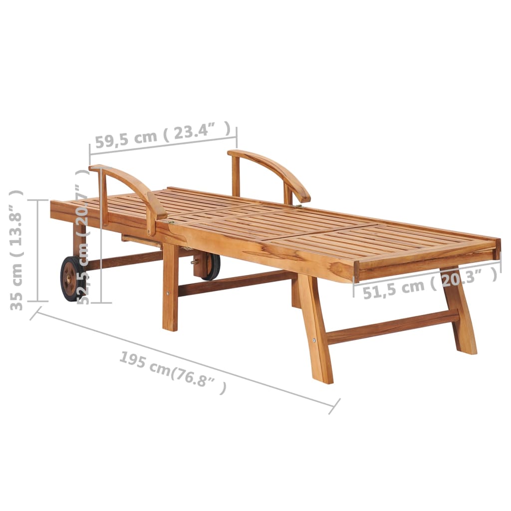 vidaXL Solsäng med grå dyna massiv teak