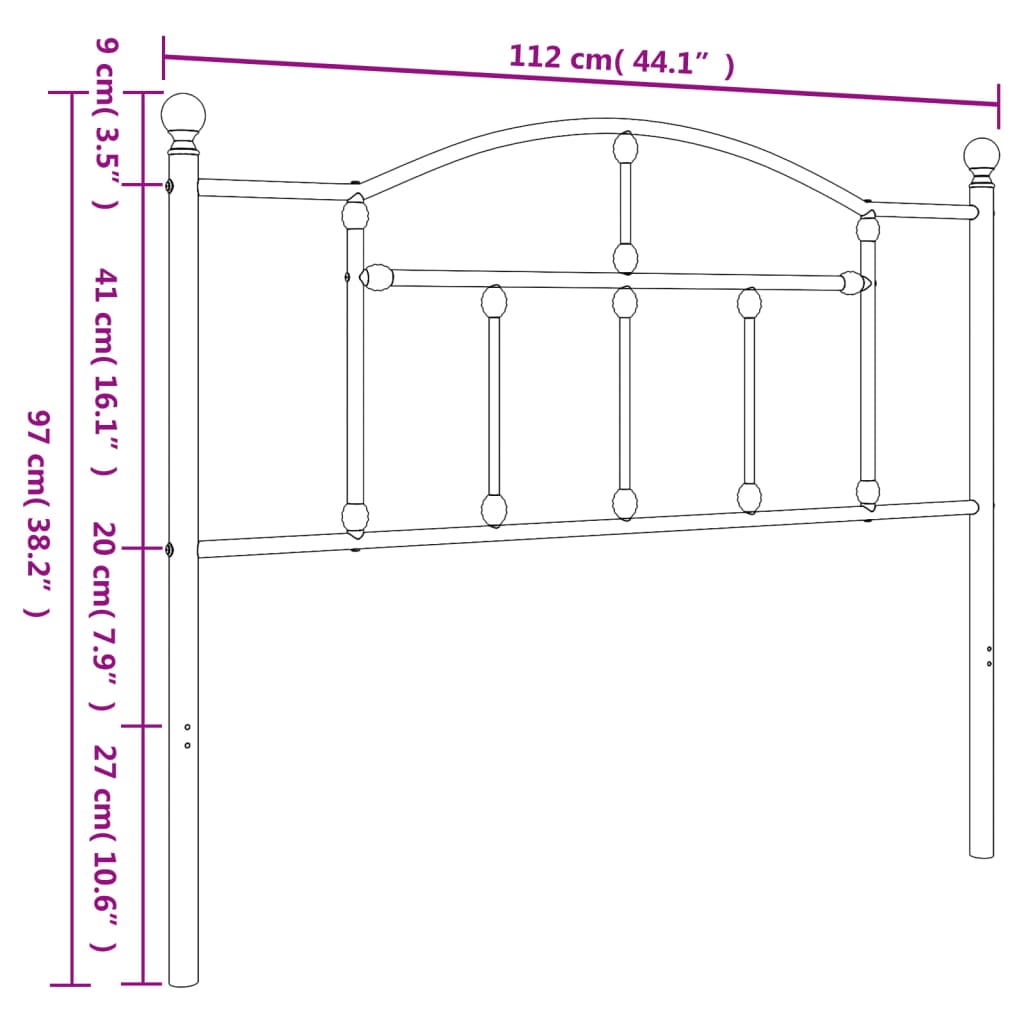 vidaXL Huvudgavel metall vit 107 cm