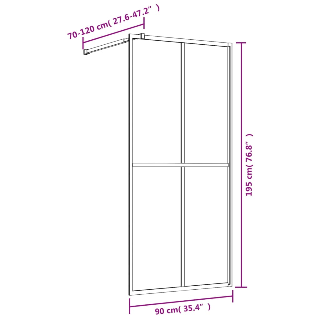 vidaXL Duschvägg med klart ESG-glas guld 90x195 cm