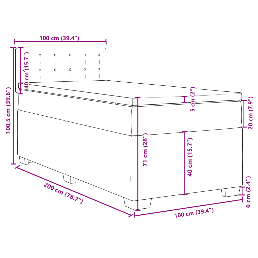 vidaXL Ramsäng med madrass svart 100x200 cm sammet