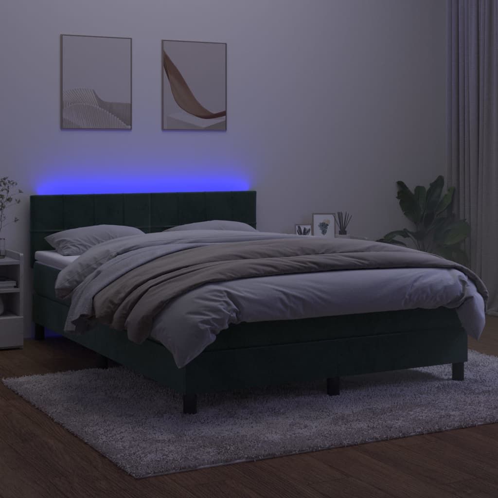 vidaXL Ramsäng med madrass & LED mörkgrön 140x190 cm sammet