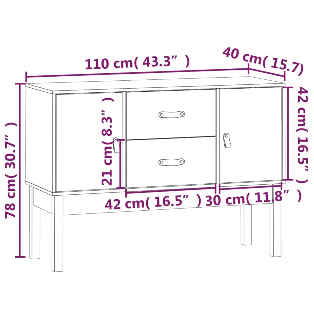 vidaXL Skänk 110x40x78 cm massiv furu