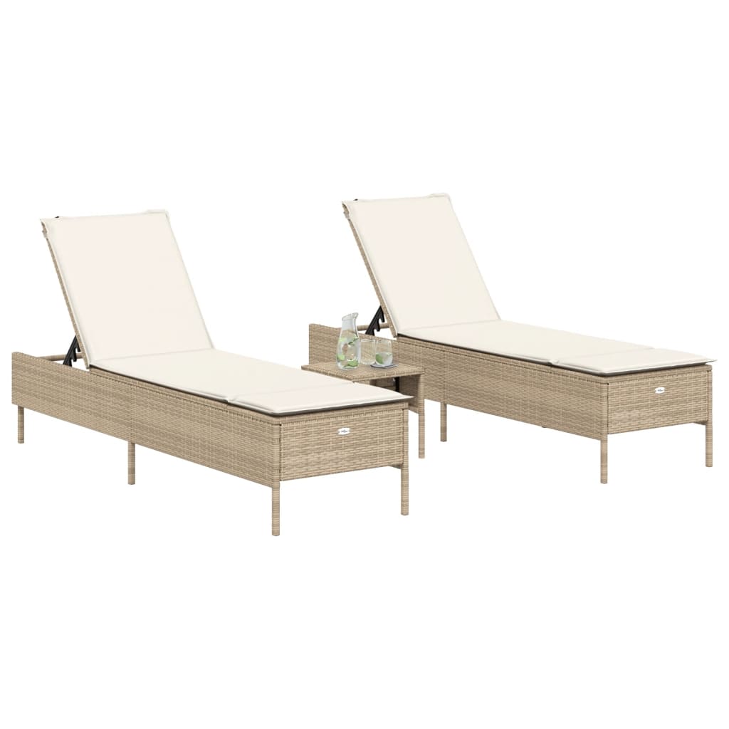 vidaXL Solsängar med dynor 2 st beige konstrotting