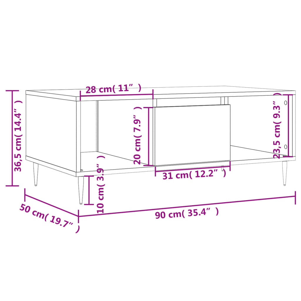 vidaXL Soffbord vit 90x50x36,5 cm konstruerat trä