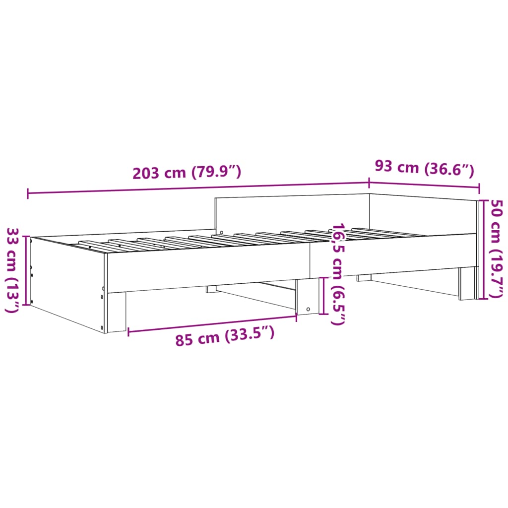 vidaXL Sängram utan madrass sonoma-ek 90x200 cm konstruerad trä