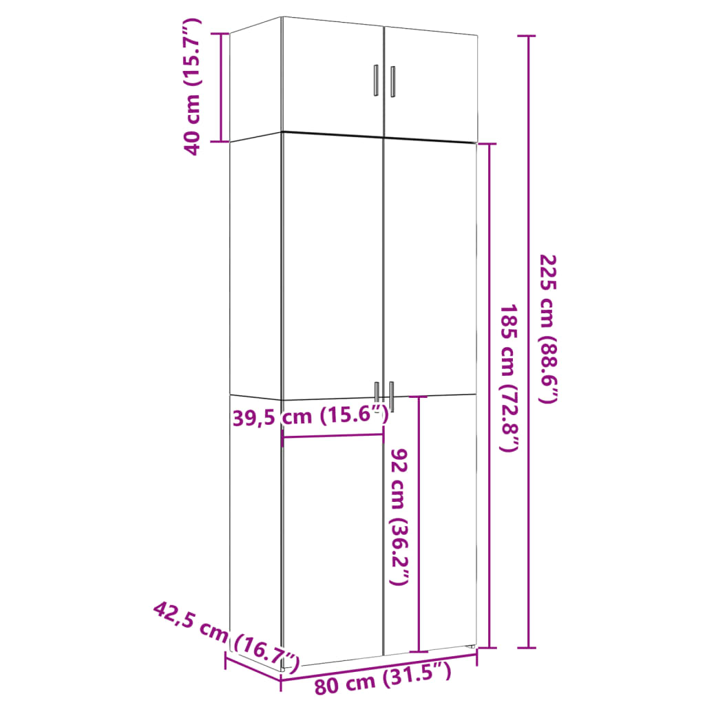 vidaXL Förvaringsskåp rökfärgad ek 80x42,5x225 cm konstruerat trä