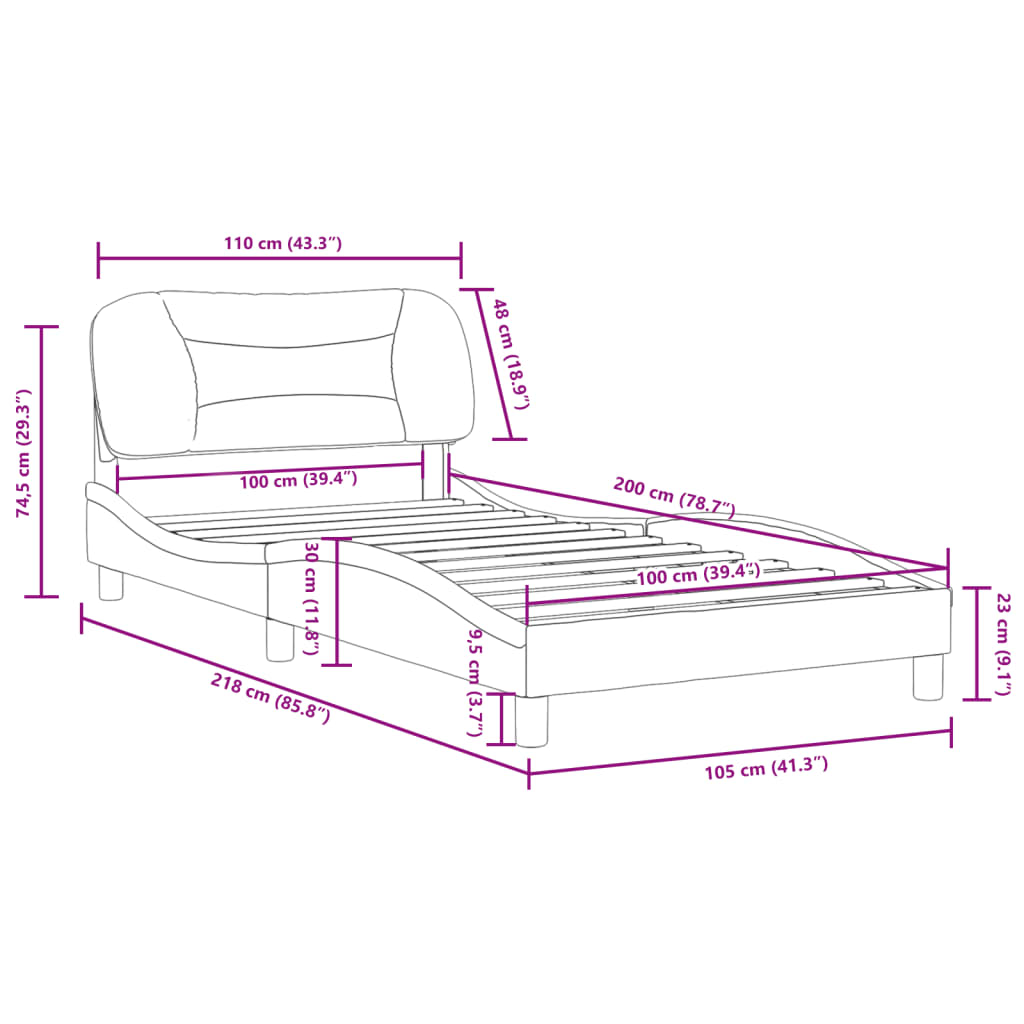 vidaXL Sängram med huvudgavel cappuccino 100x200 cm konstläder