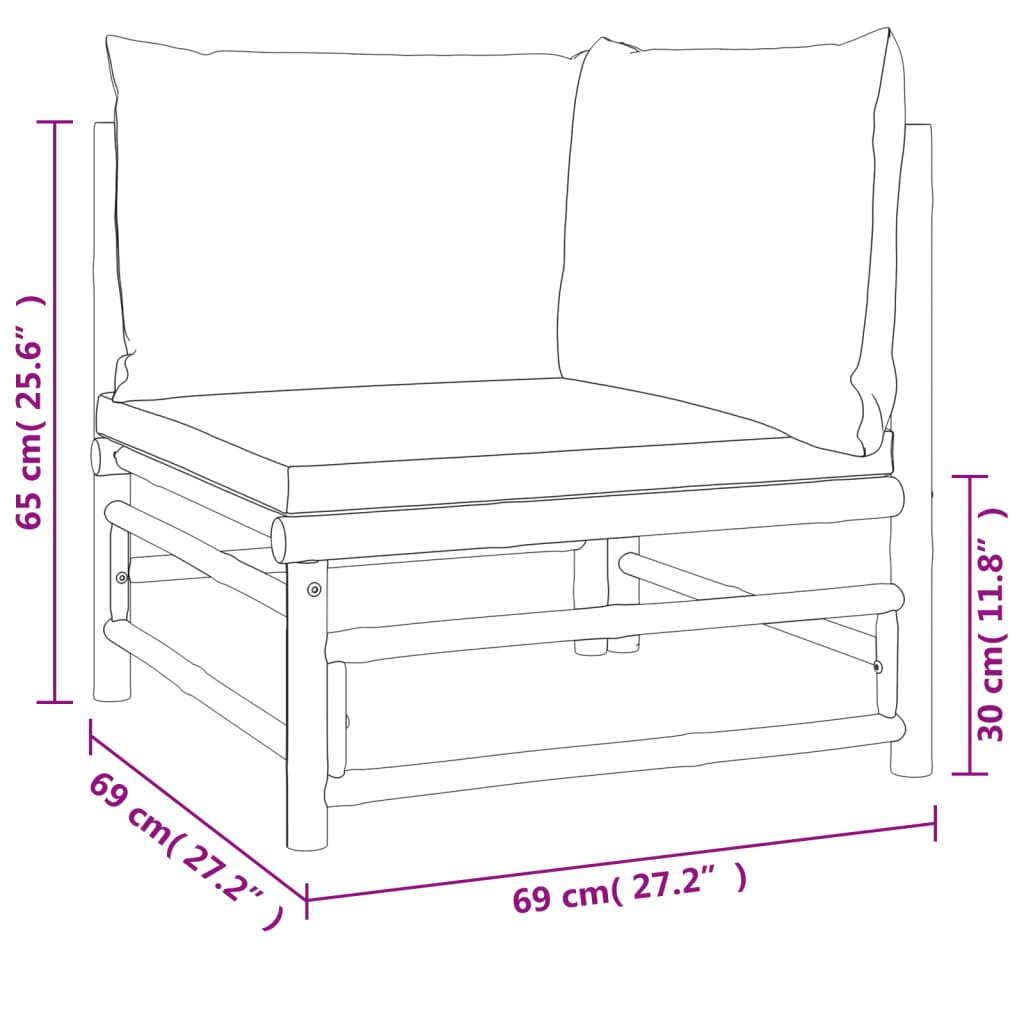 vidaXL Loungegrupp 7 delar ljusgråa dynor bambu