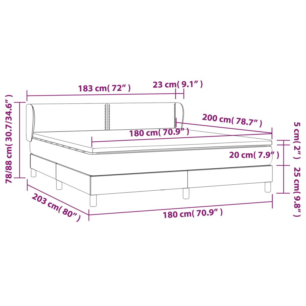 vidaXL Ramsäng med madrass mörkgrå 180x200 cm sammet