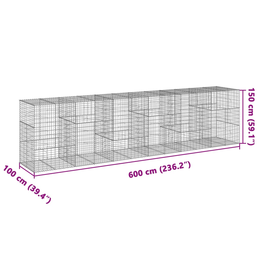 vidaXL Gabionkorg med skydd 600x100x150 cm galvaniserat järn