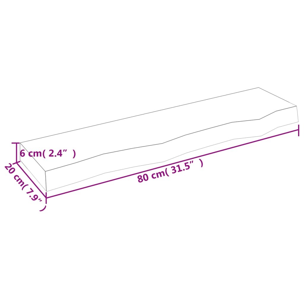 vidaXL Vägghylla ljusbrun 80x20x6 cm behandlad massiv ek