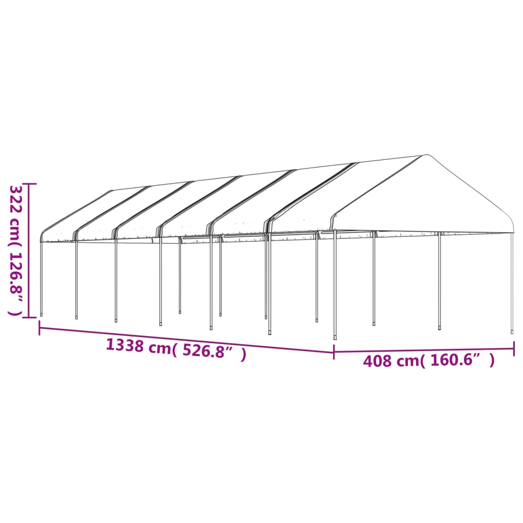 vidaXL Paviljong med tak vit 13,38x4,08x3,22 m polyeten