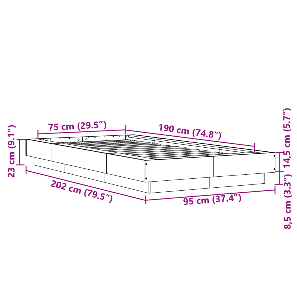 VidaXL Sängram svart 75x190 cm konstruerat trä