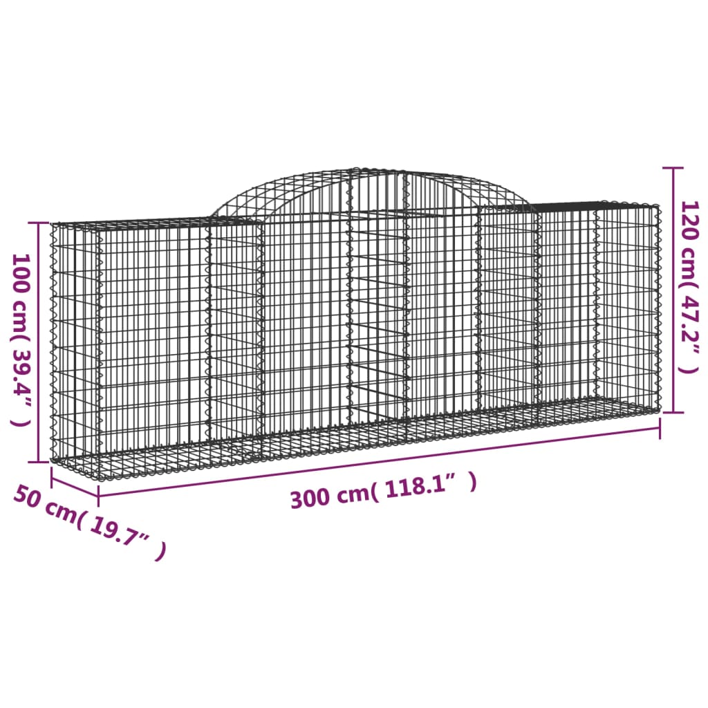 vidaXL Gabioner bågformade 9 st 300x50x100/120 cm galvaniserat järn