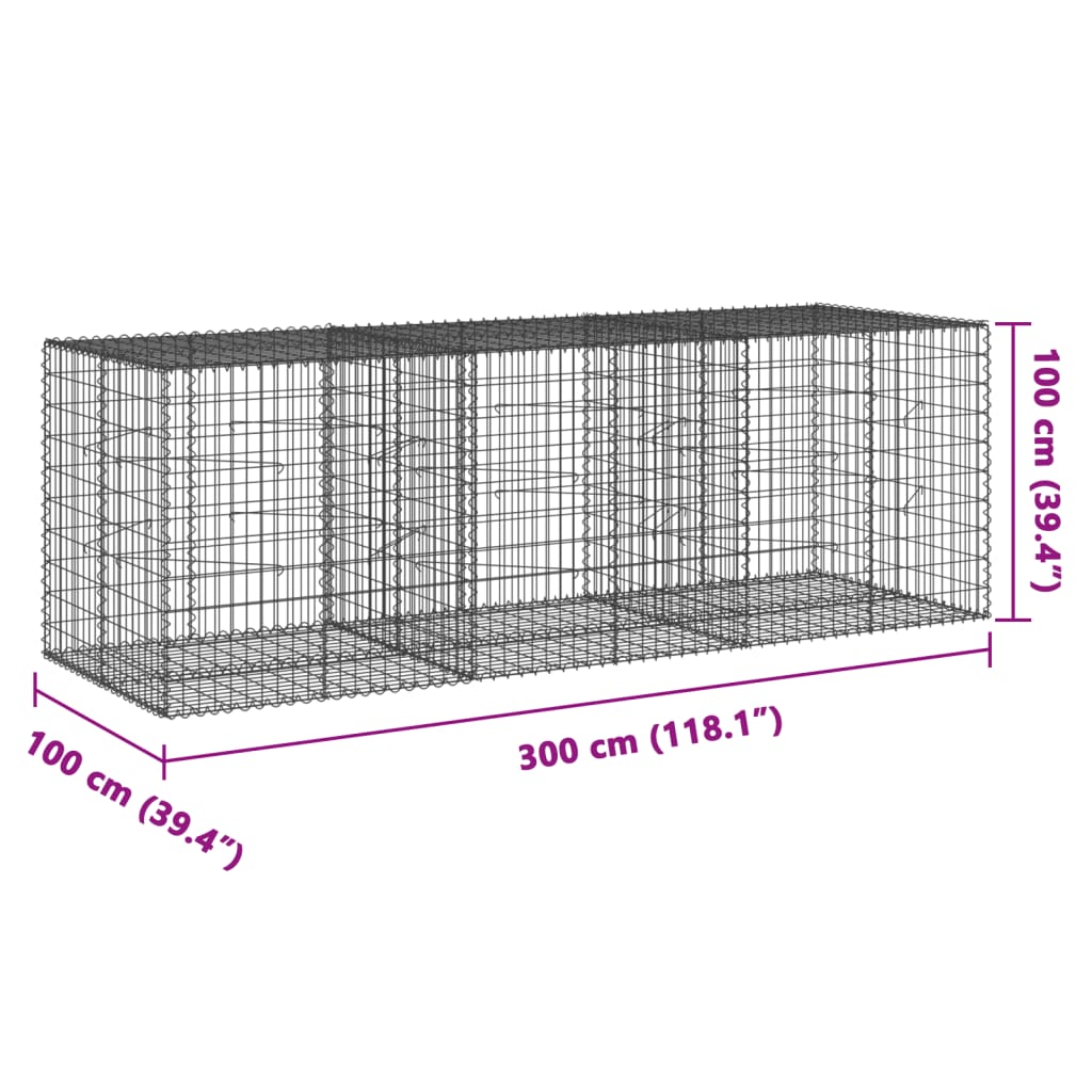 vidaXL Gabionkorg med skydd 300x100x100 cm galvaniserat järn