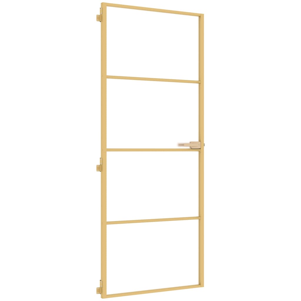 vidaXL Innerdörr guld 83x201,5 cm härdat glas och aluminium slim