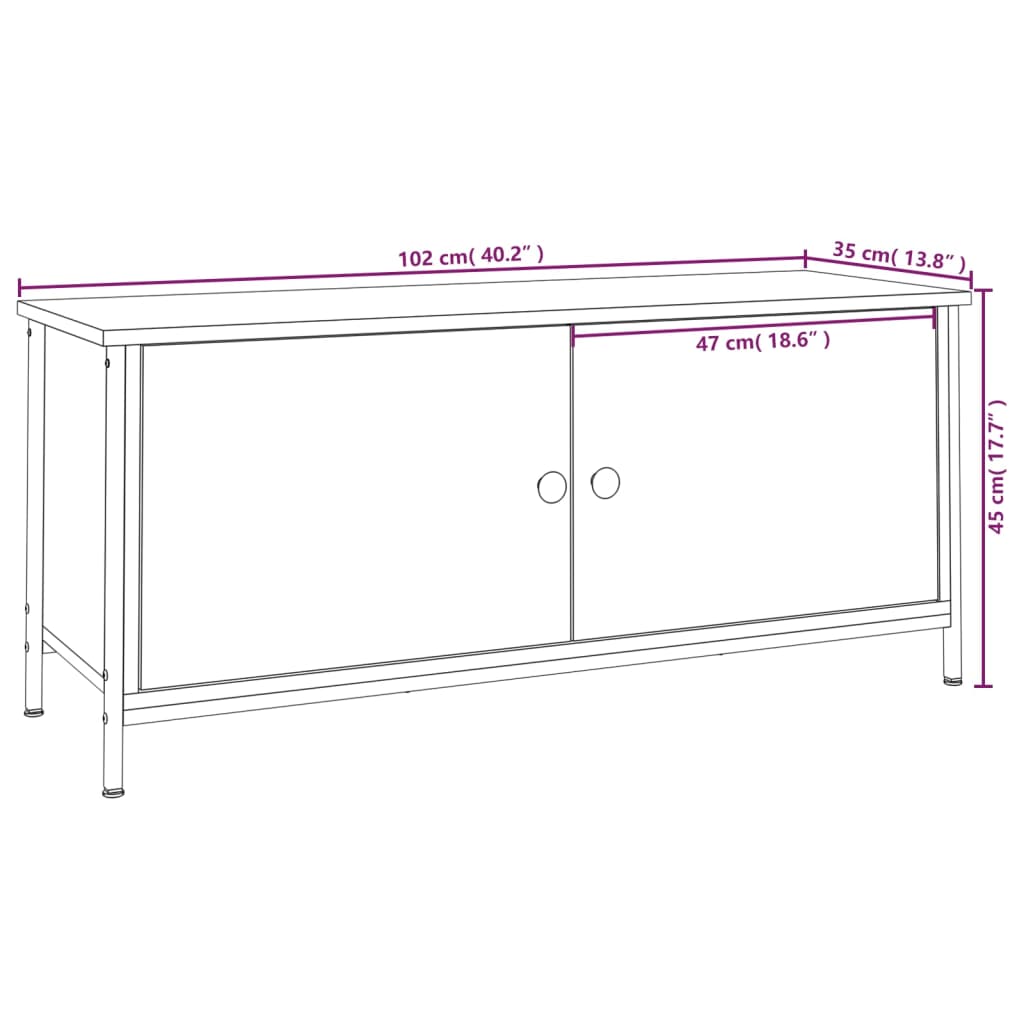 vidaXL Tv-bänk med dörrar svart 102x35x45 cm konstruerat trä