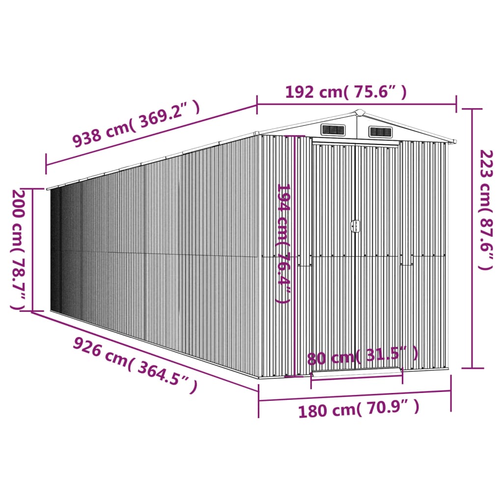 vidaXL Trädgårdsskjul ljusbrun 192x938x223 cm galvaniserat stål