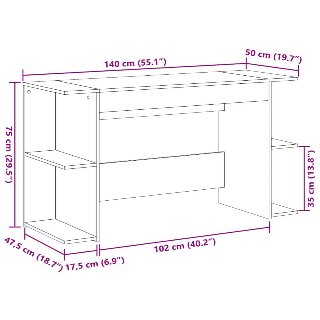 vidaXL Skrivbord vit 140x50x75 cm konstruerat trä