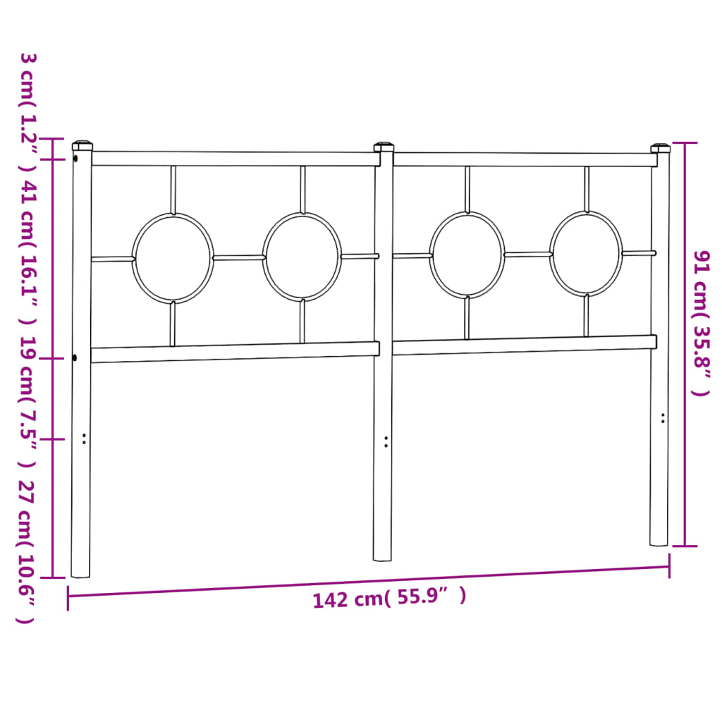 vidaXL Huvudgavel metall svart 135 cm