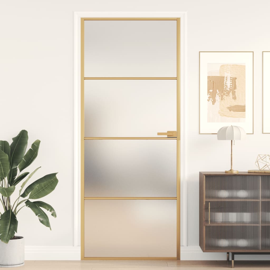 vidaXL Innerdörr guld 83x201,5 cm härdat glas och aluminium slim