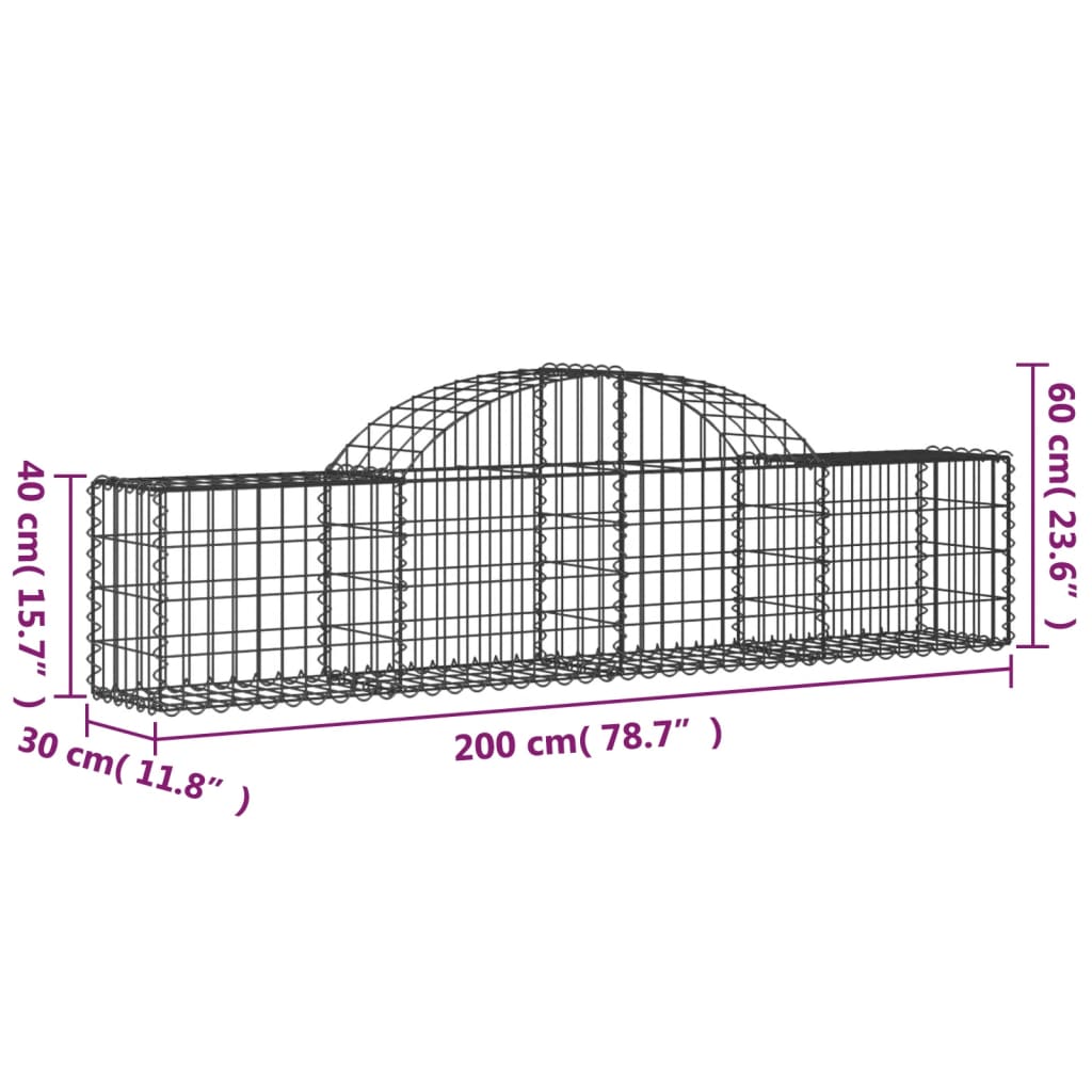 vidaXL Gabion bågformad 6 st 200x30x40/60 cm galvaniserat järn