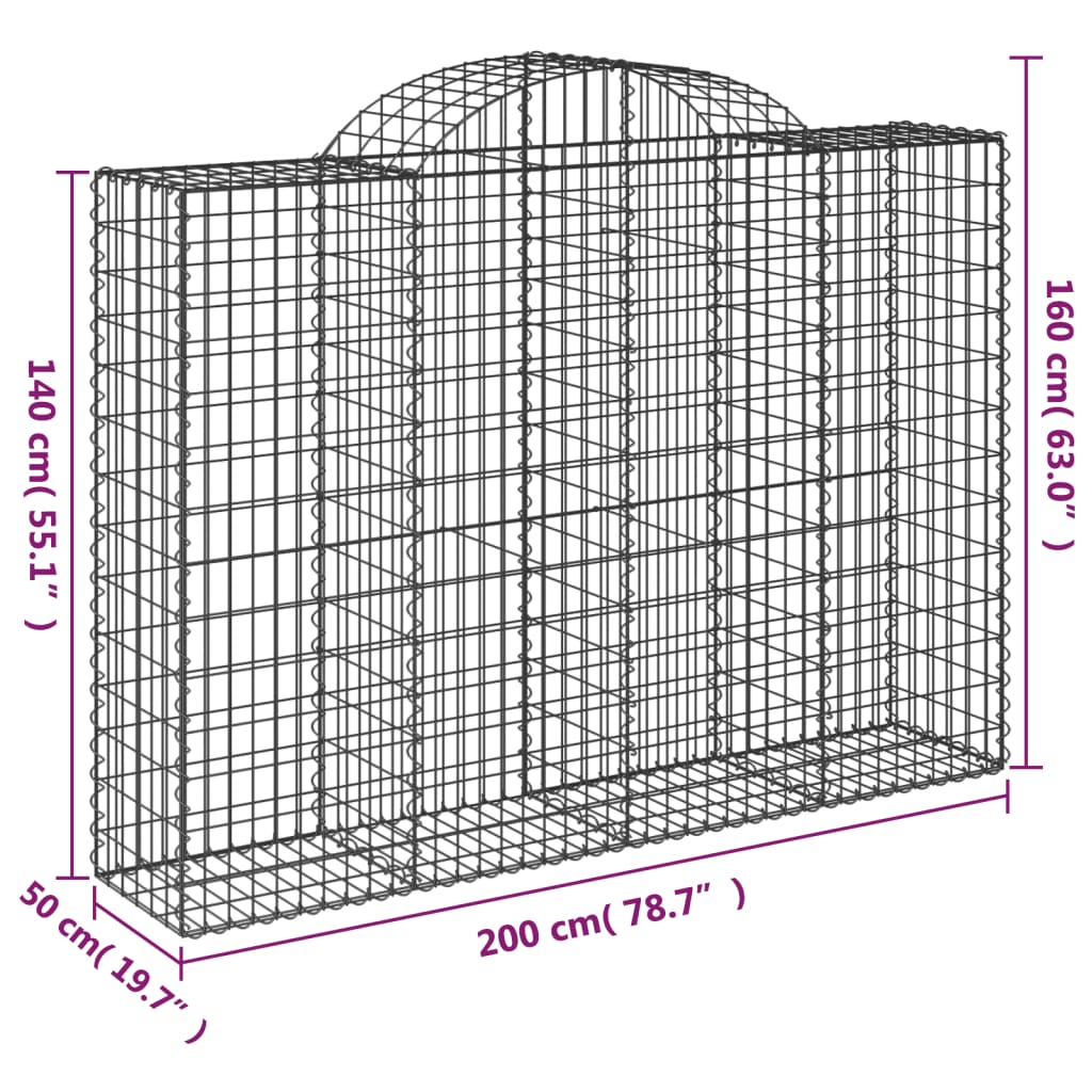 vidaXL Gabioner bågformade 7 st 200x50x140/160 cm galvaniserat järn