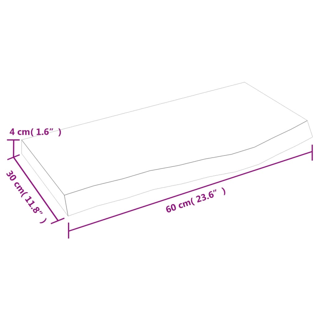 vidaXL Bänkskiva för badrum 60x30x(2-4) cm obehandlat massivt trä