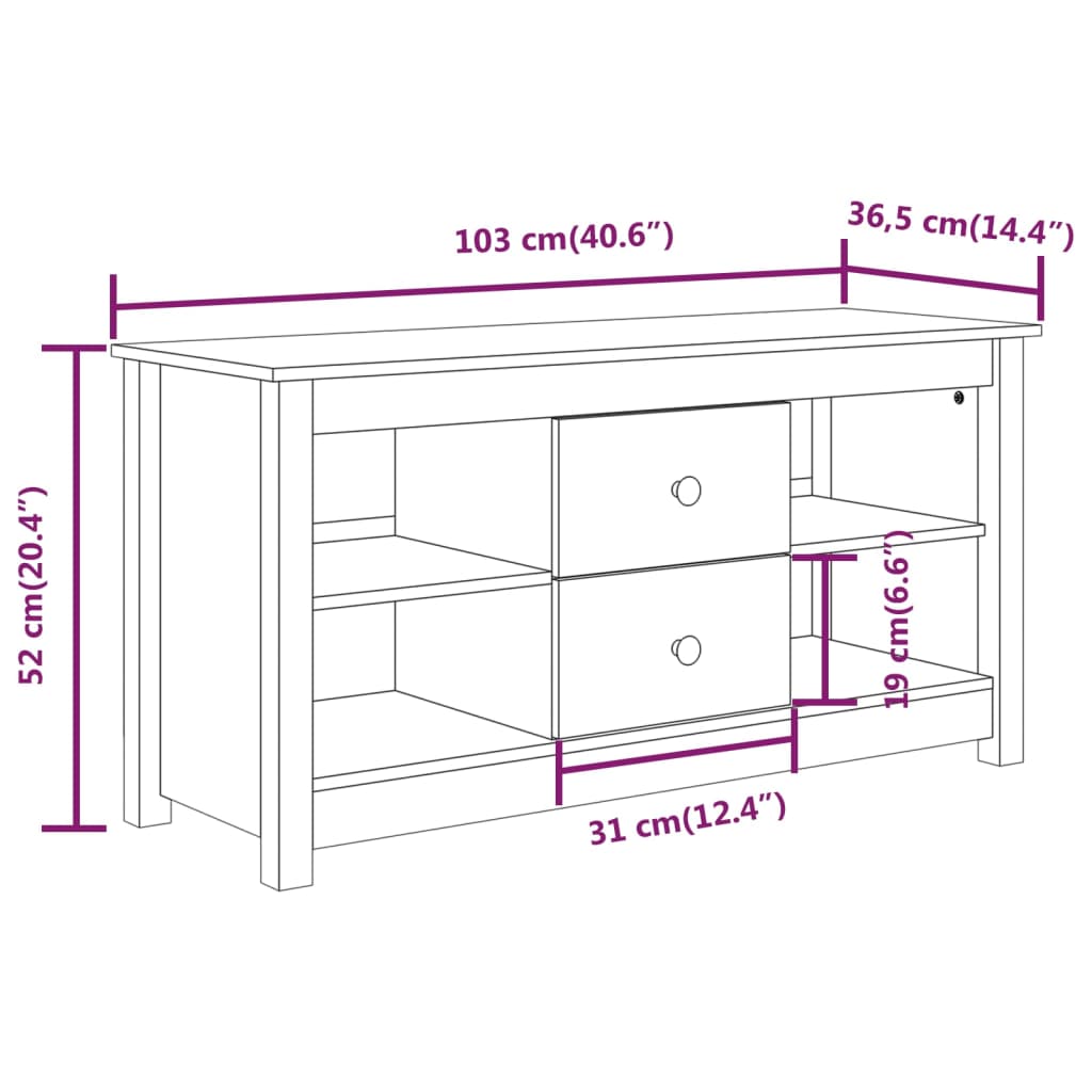 vidaXL Tv-bänk vit 103x36,5x52 cm massiv furu