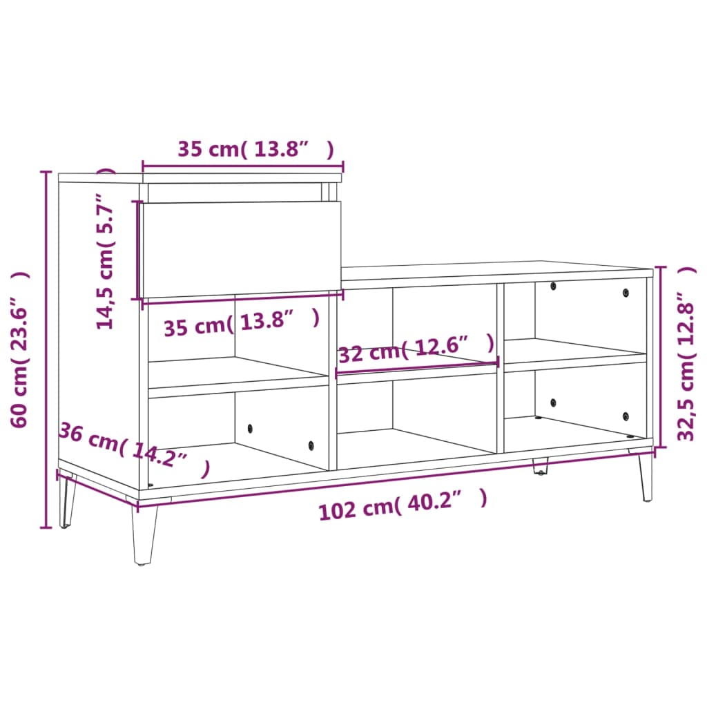 vidaXL Skoskåp vit högglans 102x36x60 cm konstruerat trä