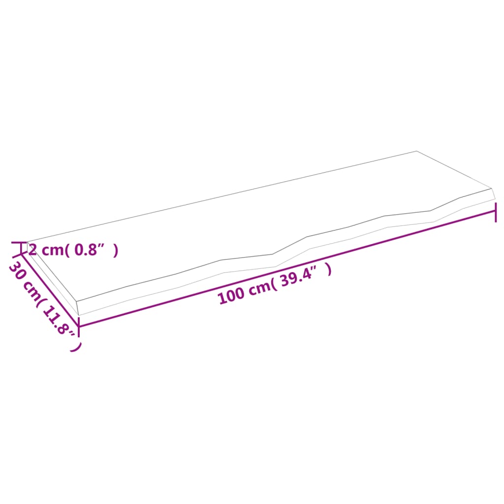 vidaXL Bänkskiva badrum ljusbrun 100x30x2 cm behandlat massivt trä