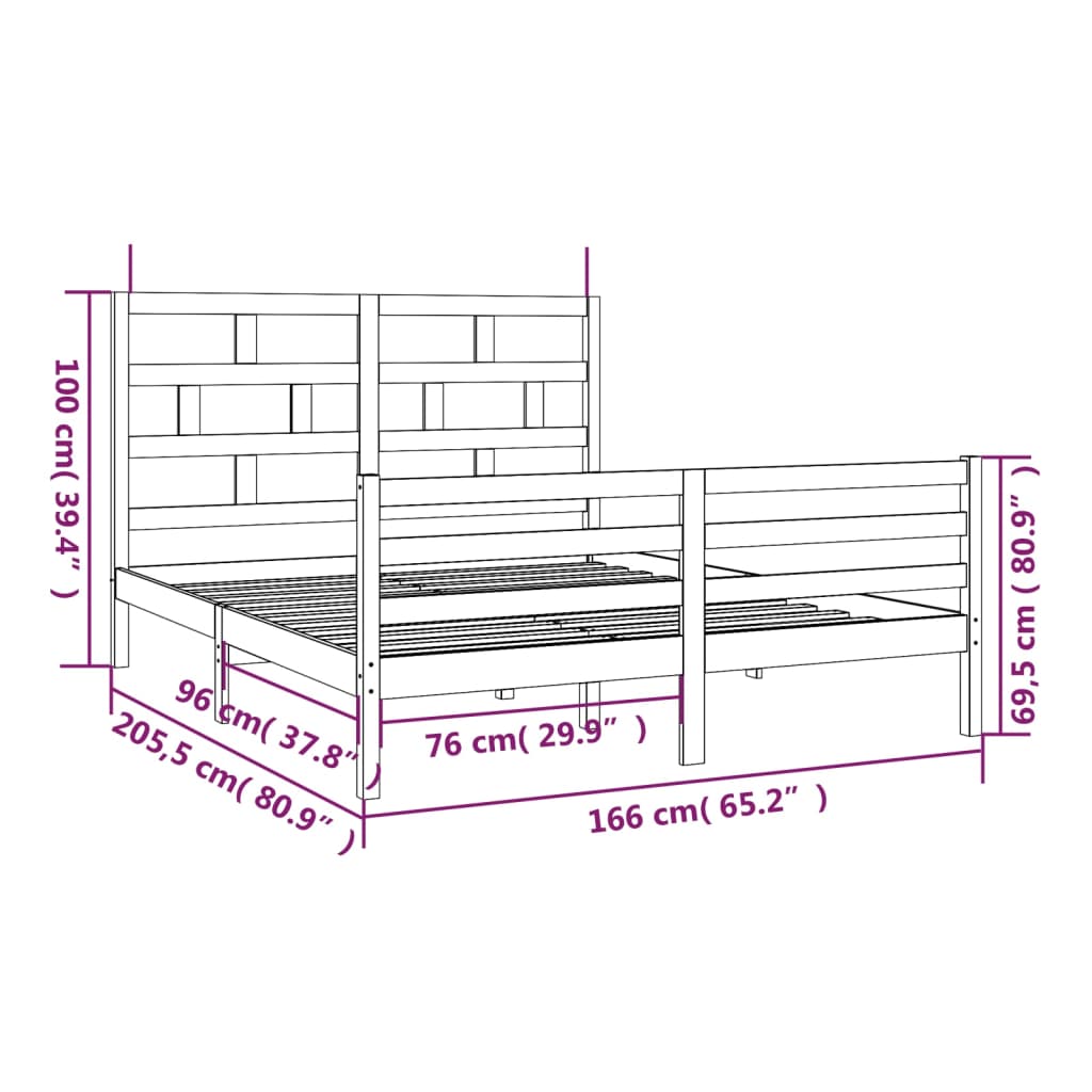 vidaXL Sängram vit massiv furu 160x200 cm