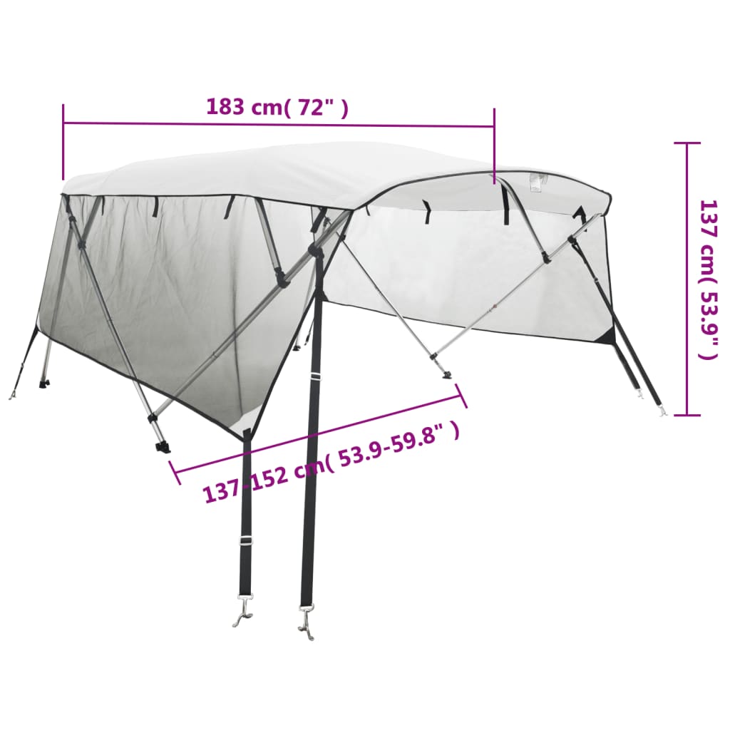 vidaXL Båtkapell med 3 bågar med sidoväggar i nät 183x(137-152)x137 cm
